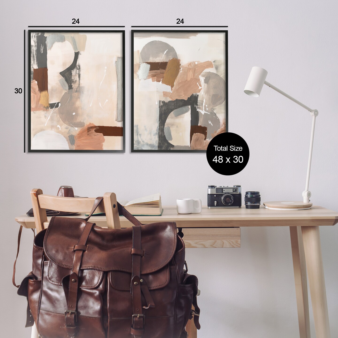 Stupell Industries Abstract Neutral Shapes Brown 2 pc Framed Giclee Wall Art Set Design by Victoria Barnes