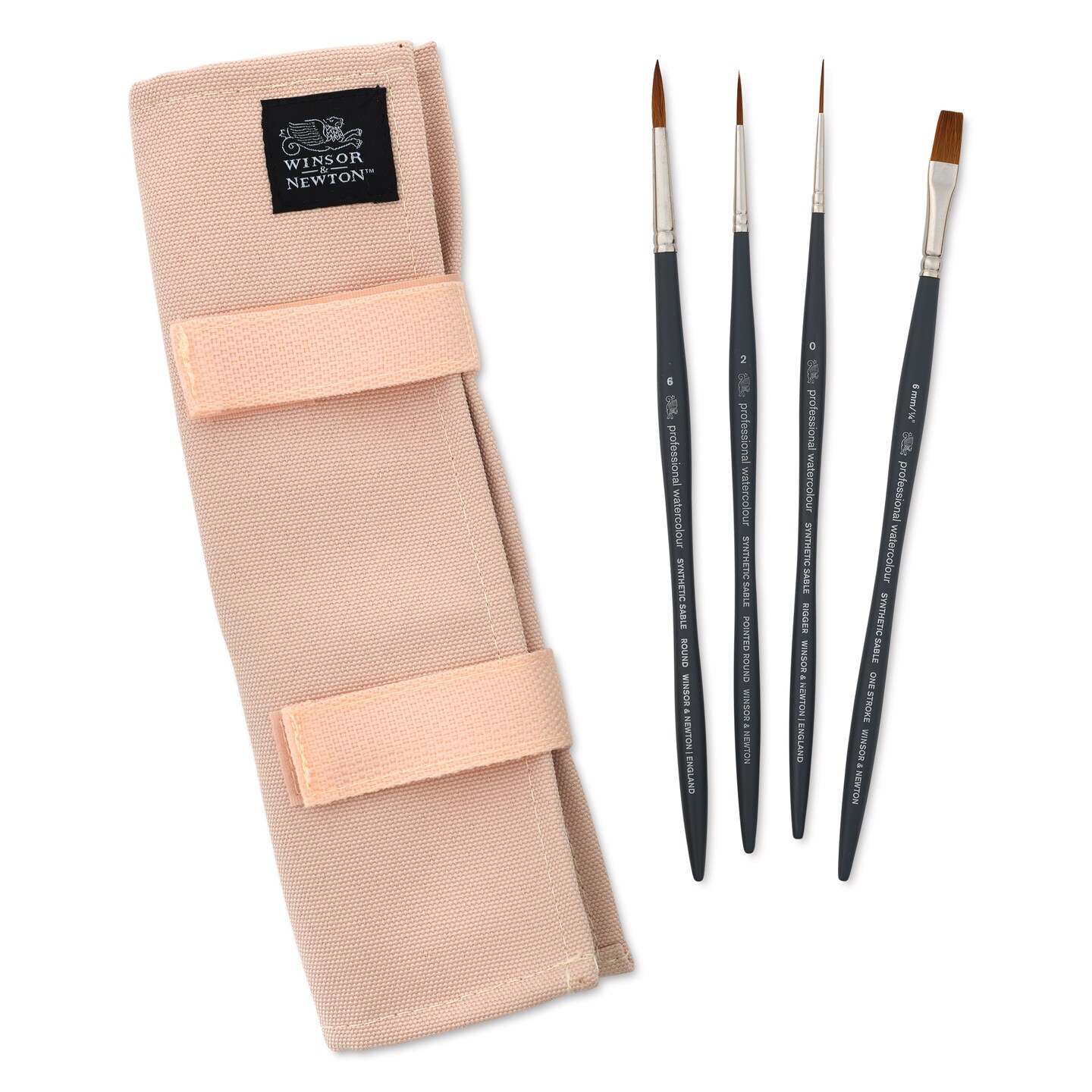 Winsor &#x26; Newton Professional Watercolor Synthetic Sable Brushes - Set of 4, Canvas Wallet Case