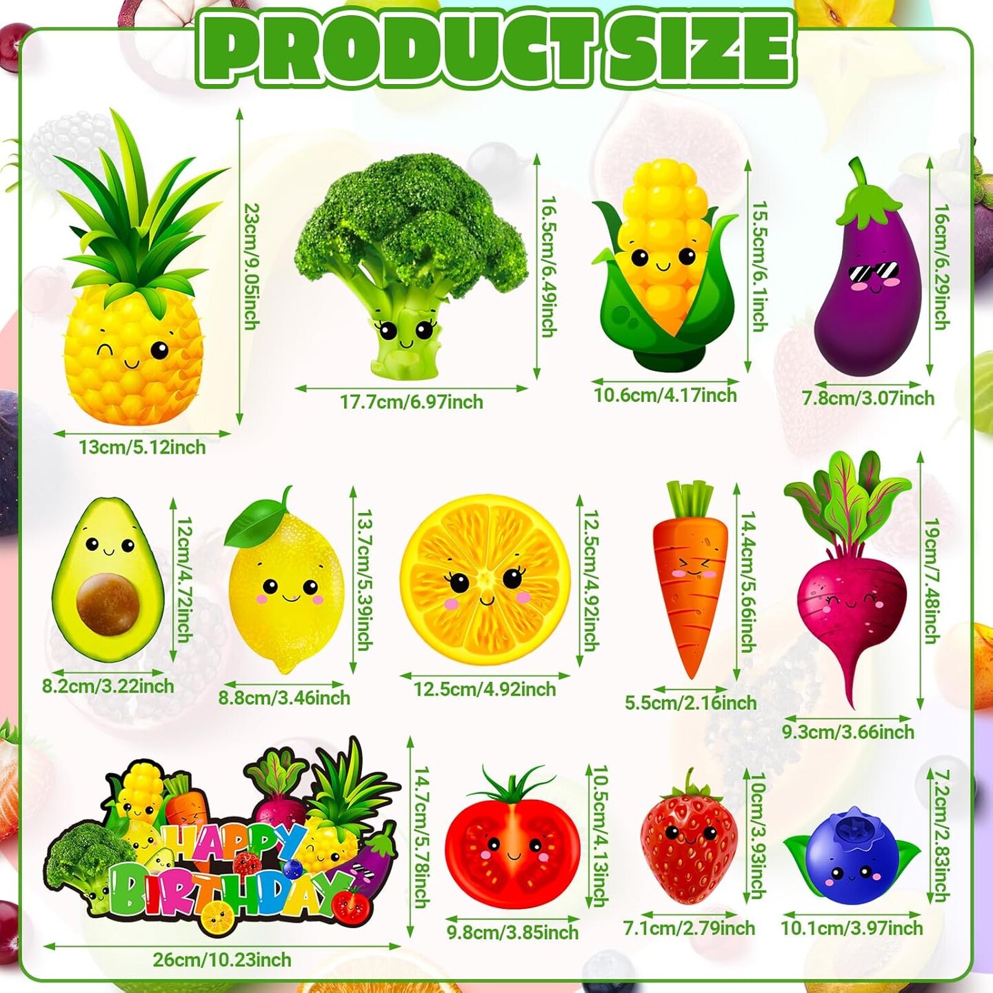 30-Piece Hey One Bear Fruit Birthday Hanging Swirls | Dancing Fruit & Vegetable Foil Ceiling Danglers for Summer Party, First Birthday & Garden Theme Decor