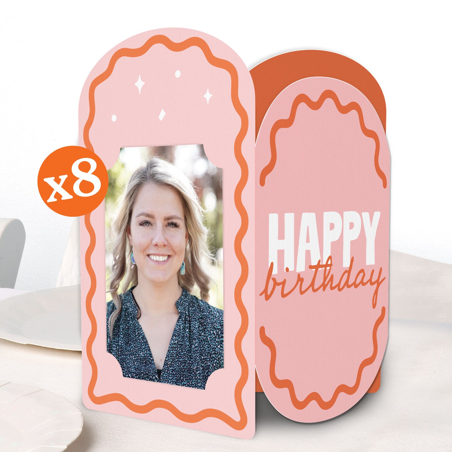 Big Dot of Happiness Pink and Orange Wavy Birthday Photo Holder Centerpieces, 4x6 Picture Display Box, Table Decoration Retro Party Decor, 8 Count