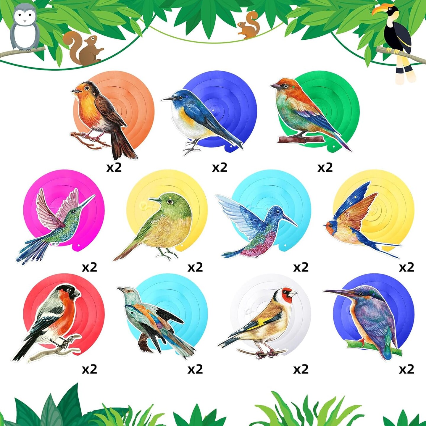 30PCS Bird Birthday Party Decorations – Hawaiian Tropical Hanging Swirl Foil Ceiling Swirls, Rainforest Animal Decor for Summer Beach Luau Tiki Party, Home & Classroom Supplies