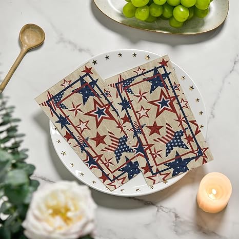 50 Disposable Paper Decorative Guest Napkins, 4th of July Patriotic Independence Day Vintage American Star Memorial Day Hand Towel for Party Lunch Dinner Kitchen Bathroom
