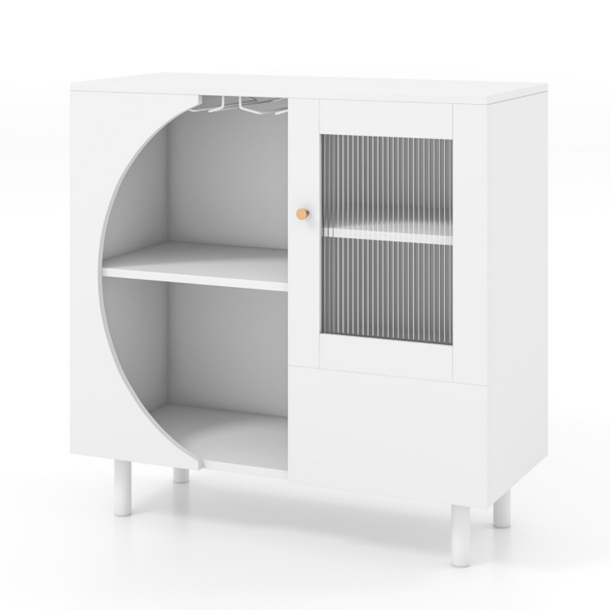 White Sideboard Cabinet with Tempered Glass Door Wine Rack Drawer Storage Unit