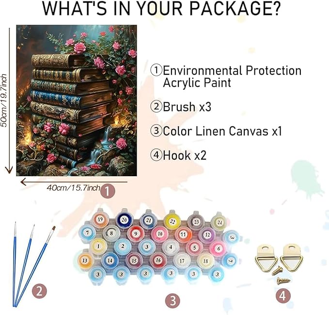 Paint by Numbers Kit for Adults,DIY Books Paint by Number Kits for Adults Beginners on Canvas,Unframed Flowers Watercolor Acrylic Art Painting Kits for Home Wall Decor 16 X 20 Inch