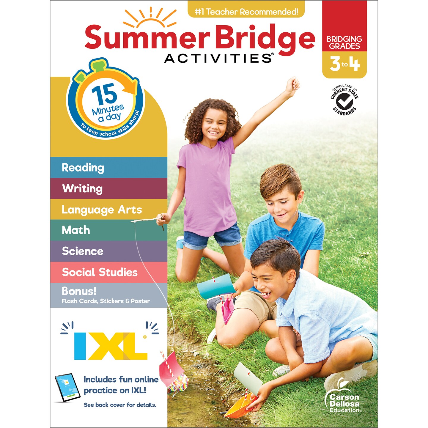 Summer Bridge Activities 3rd to 4th Grade Workbook, Activity Book With Math, Language Arts, Reading Comprehension, Science, Social Studies, Writing, Fitness, Flash Cards, Stickers and More