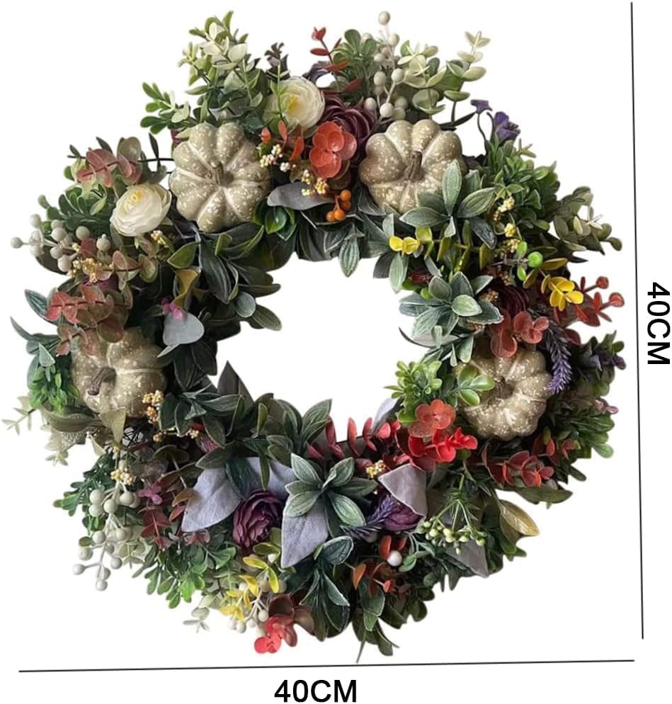 Handmade Fall Hydrangea Pumpkin Wreath with Eucalyptus Leaf Berry for Front Door