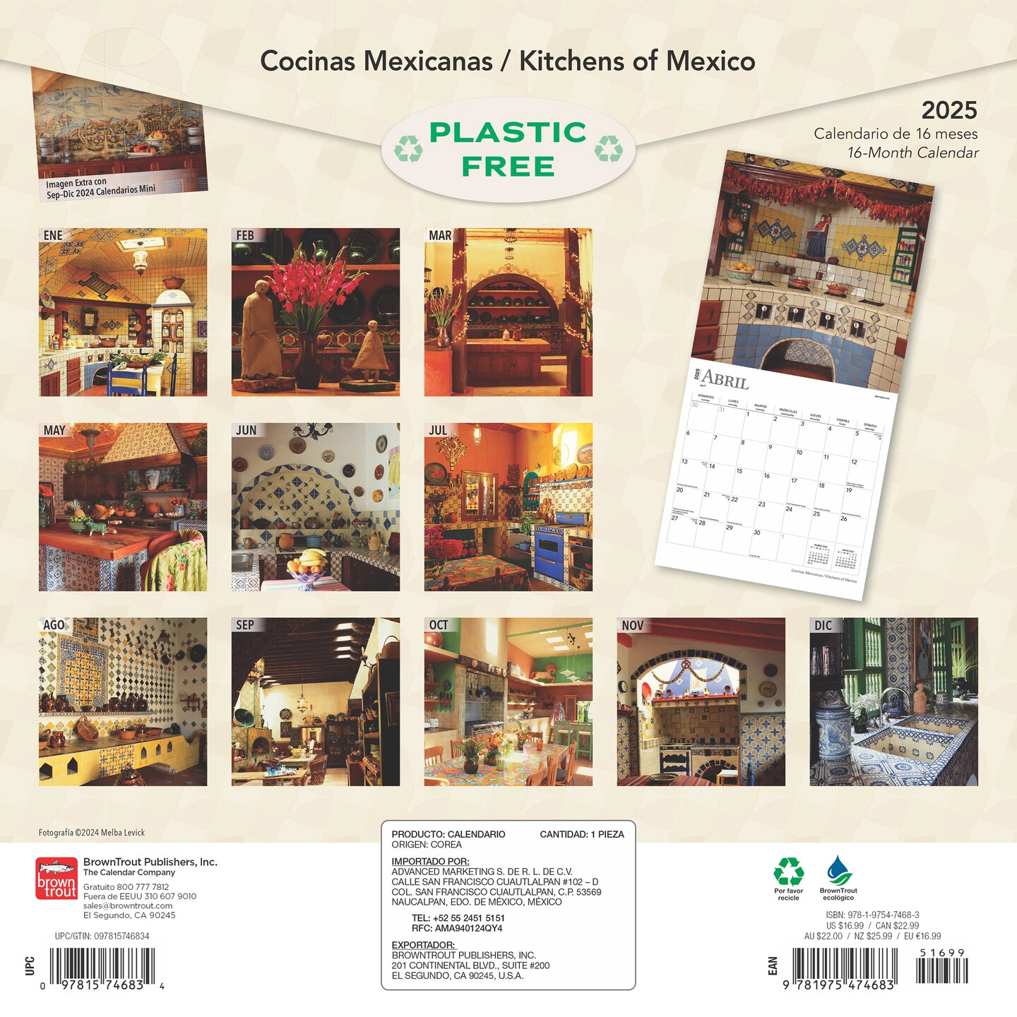 Cocinas Mexicanas | Kitchens of Mexico | 2025 12 x 24 Inch Monthly Square Wall Calendar | English/Spanish Bilingual | Plastic-Free | BrownTrout | Food Cuisine Cooking