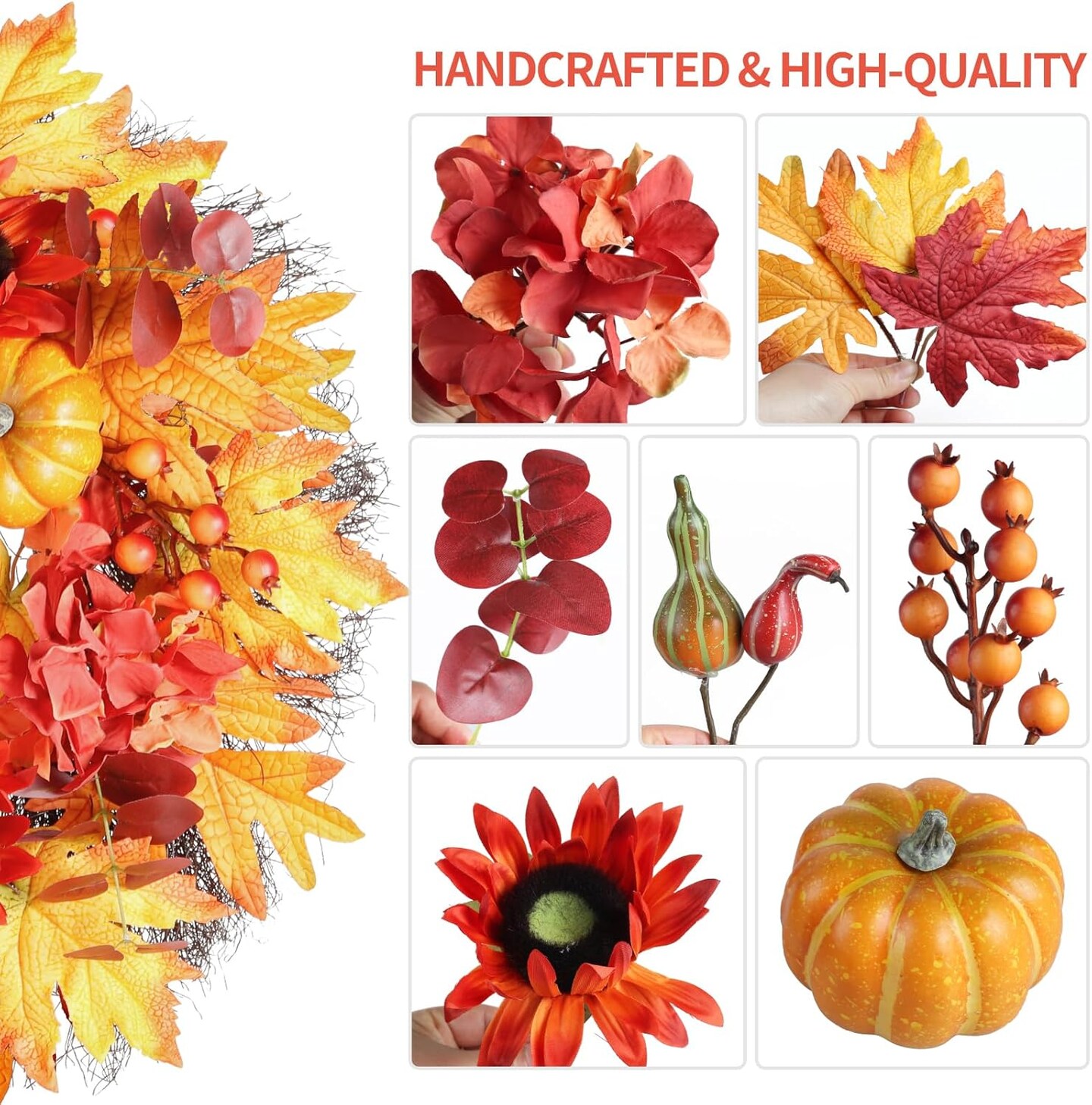 Autumn Wreaths with Featuring Pumpkins, Sunflowers, Daisies and Maple Leaves