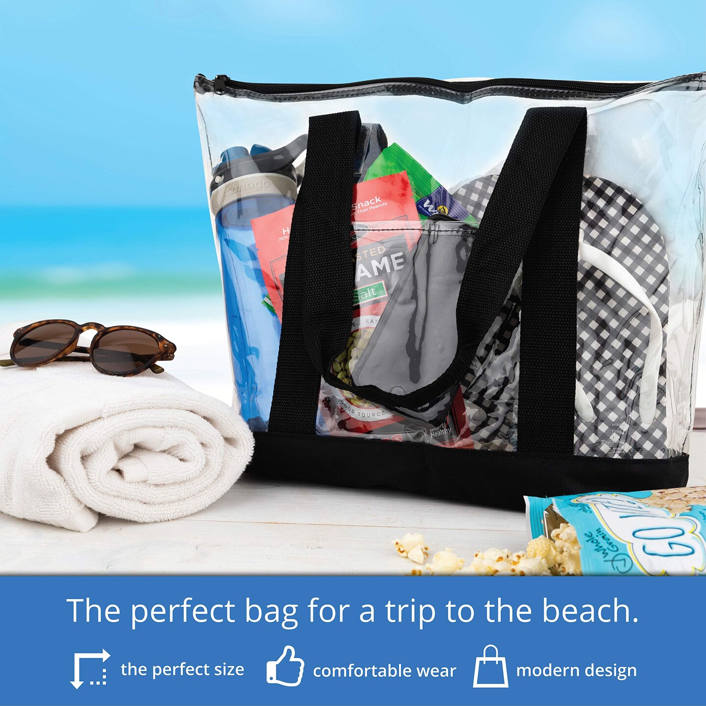 2 Pieces  Clear Tote Bags for Work, Beach, Stadium, Security Approved with Zipper Closure