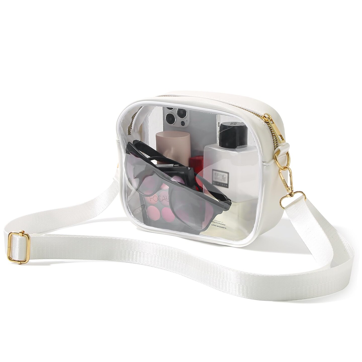 Clear Purse Crossbody Bag for Women Stadium Approved, Small Leather Clear Bag with Adjustable Strap for Concert Sports Events (White)