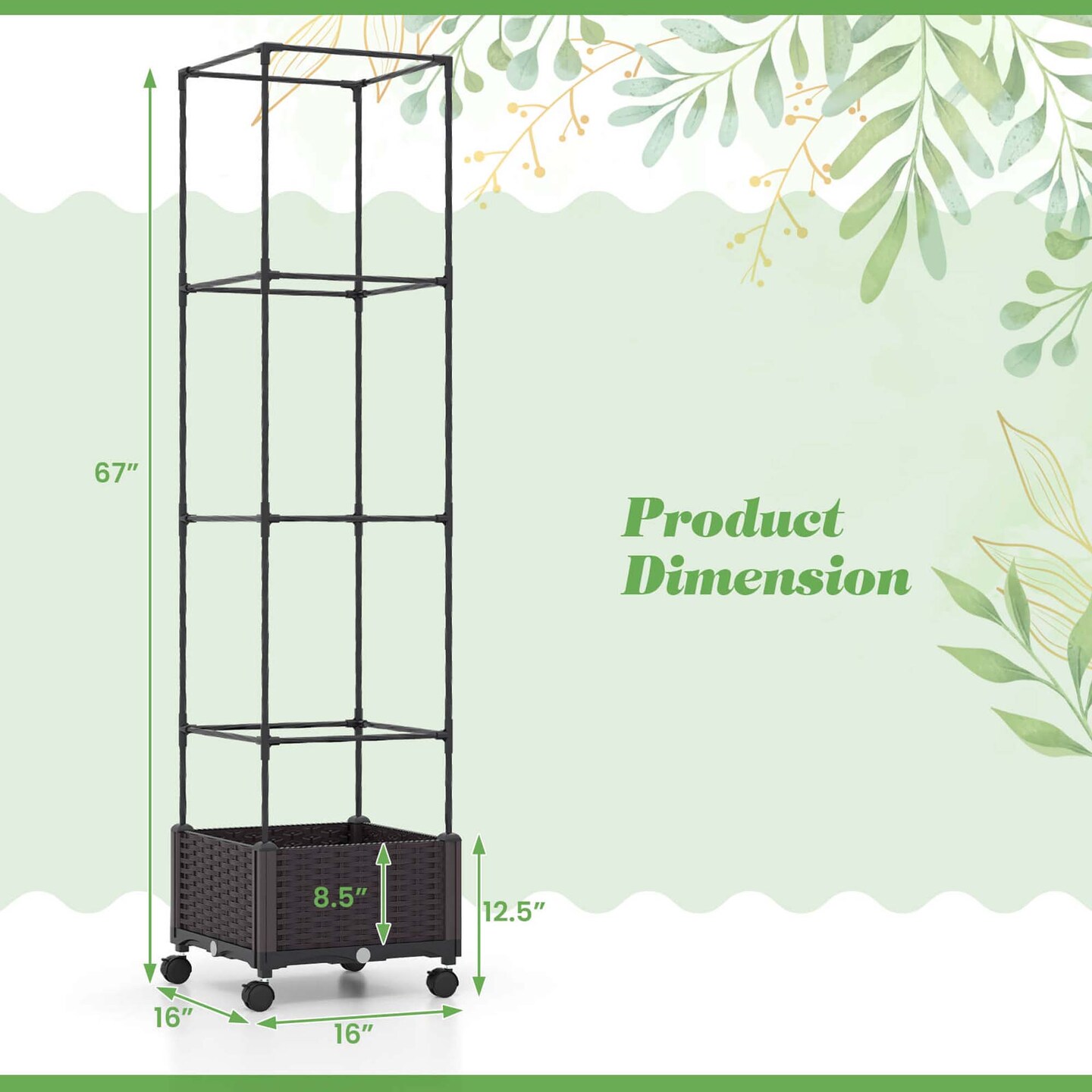 Costway 1/2 PCS 67&#x22; Planter Raised Garden Bed with Planter Box &#x26;Trellis Adjustable Height