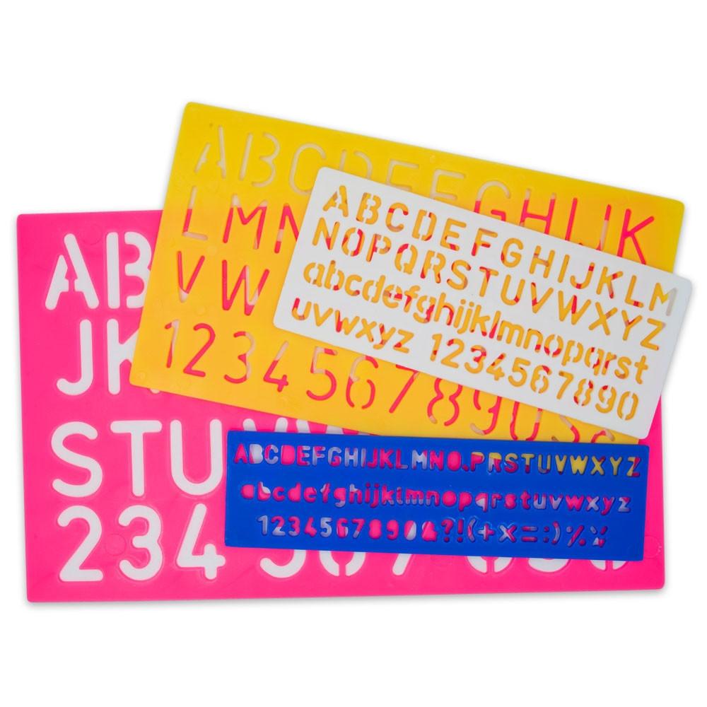 Set of 4 Stencil Templates with Letters and Numbers 9.75 Inches