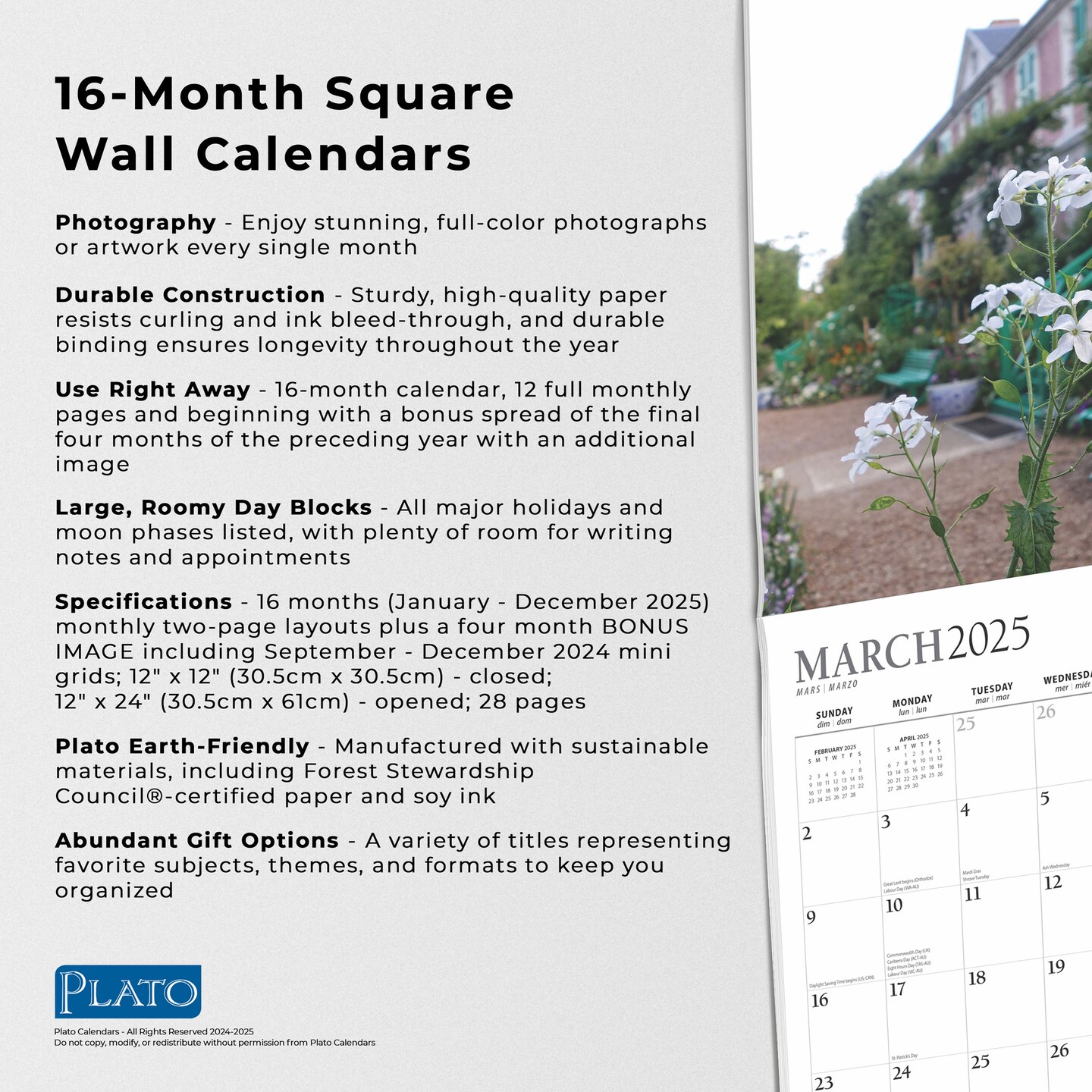 Monet&#x27;s Garden | 2025 12 x 24 Inch Monthly Square Wall Calendar | Foil Stamped Cover | Plato | Impressionism Artist Outdoor