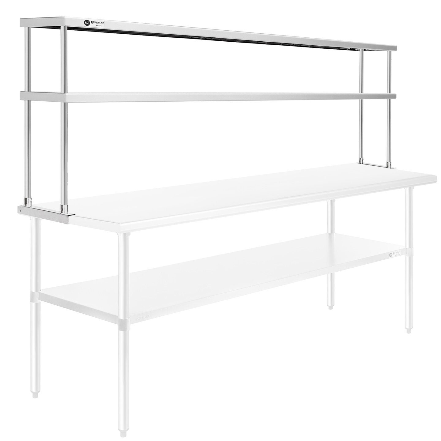 KUTLER Stainless Steel Double Overshelves, NSF Commercial 2-Tier Shelves for Prep and Work Tables for Restaurant, Kitchen, Workshop