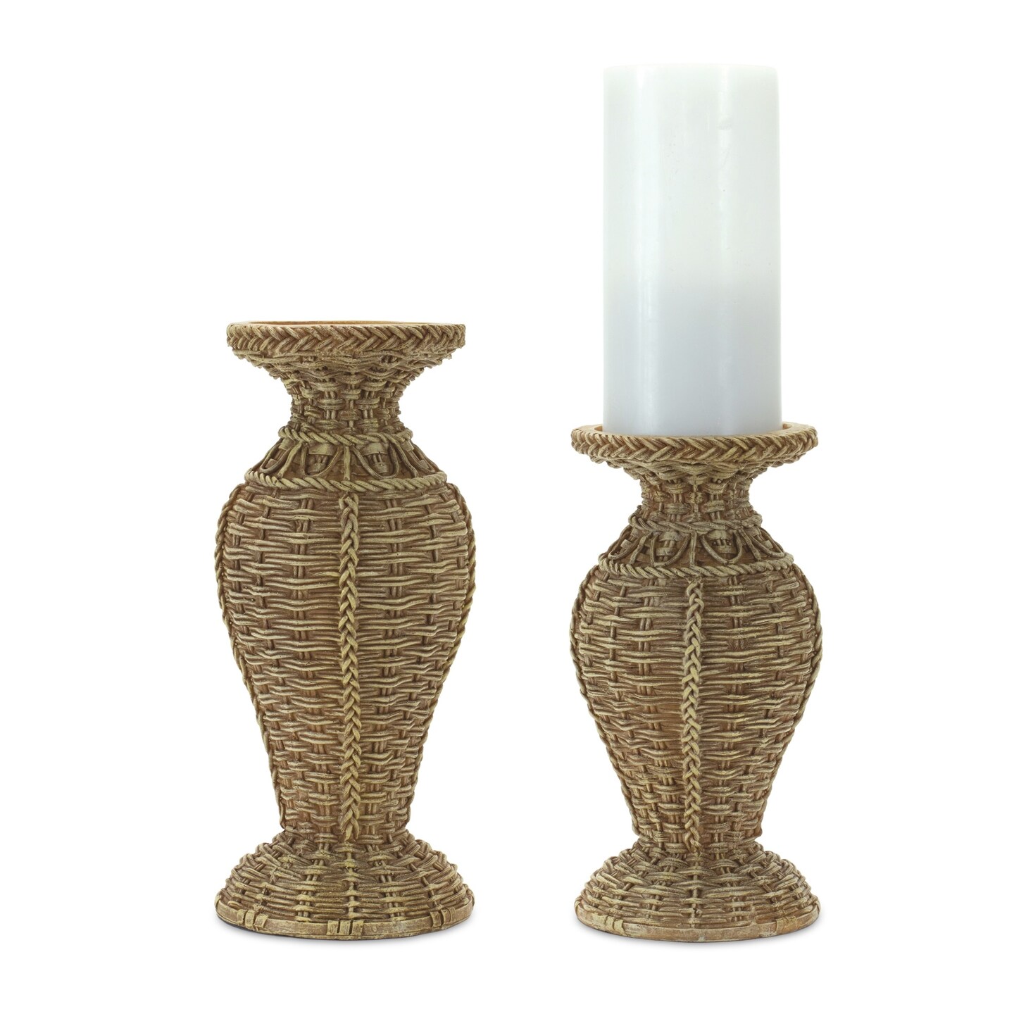 Melrose Set of 2 Wicker Decorative Candle Holders 8.25&#x22;