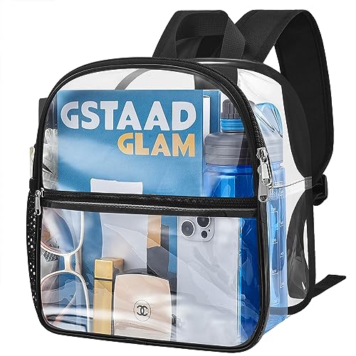 Clear Stadium Backpack 12x6x12 Small Clear Bag Stadium Approved Great for Games Sport Events Festival Concerts Women Men Unisex(Black)