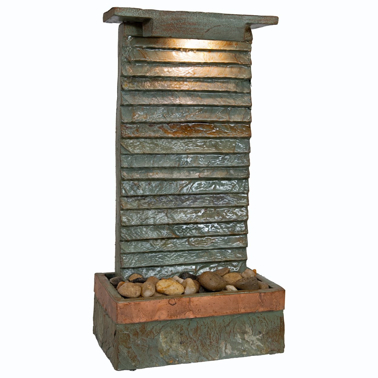 Sunnydaze Slate Ridge Outdoor Waterfall Fountain With Light - 19.5&#x22;