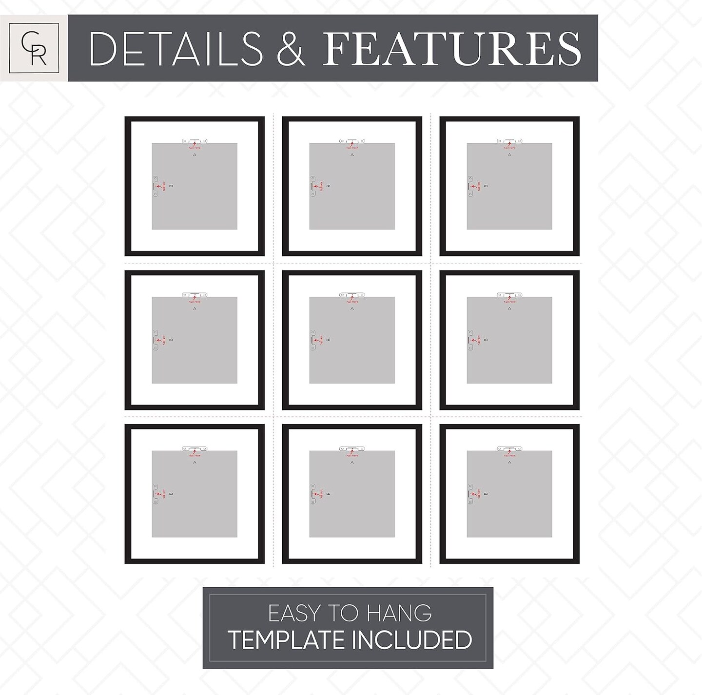 Reed 9 Piece Gallery Wall Frame Set, matted frames feature Photograph or Art Print, 8x8, Dark Brown Woodgrain Finish