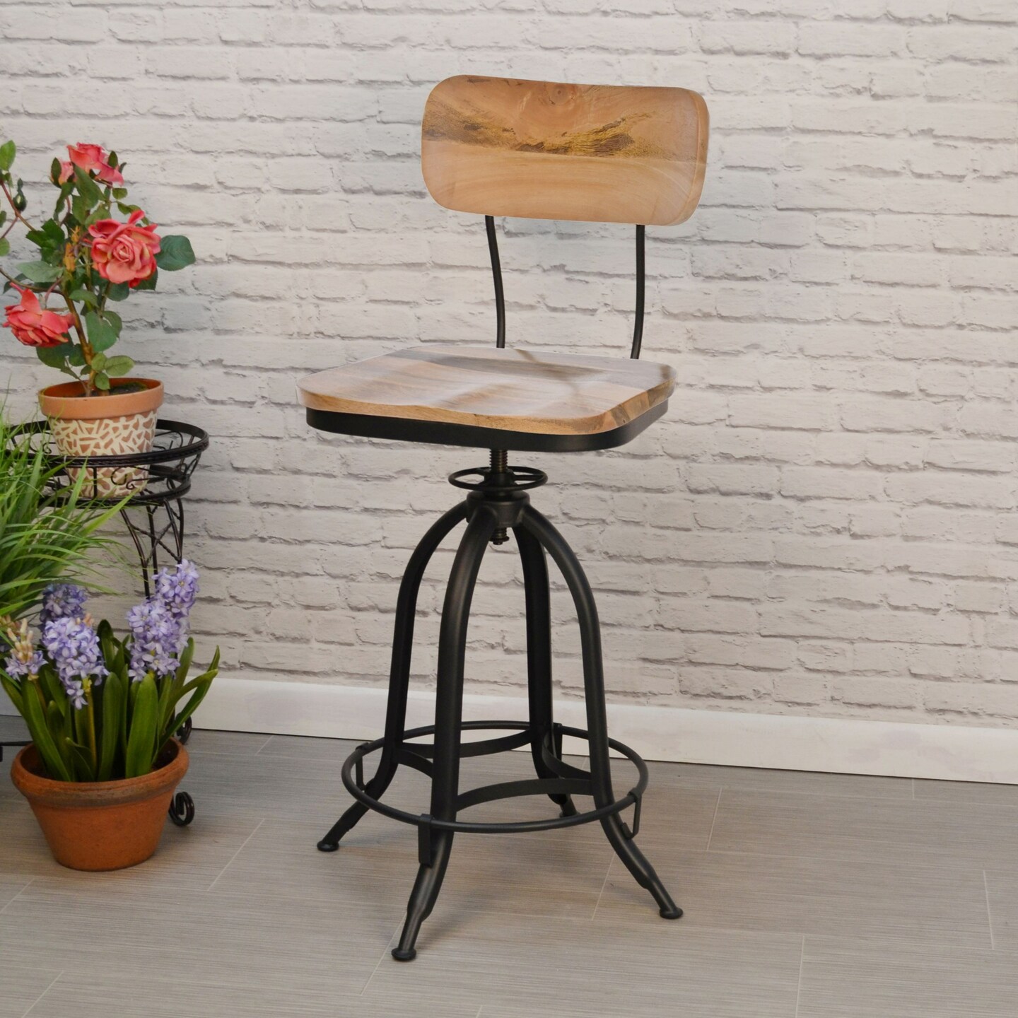 Contemporary Home Living Curved Backrest Adjustable Barstool - 38.25" - Brown and Black