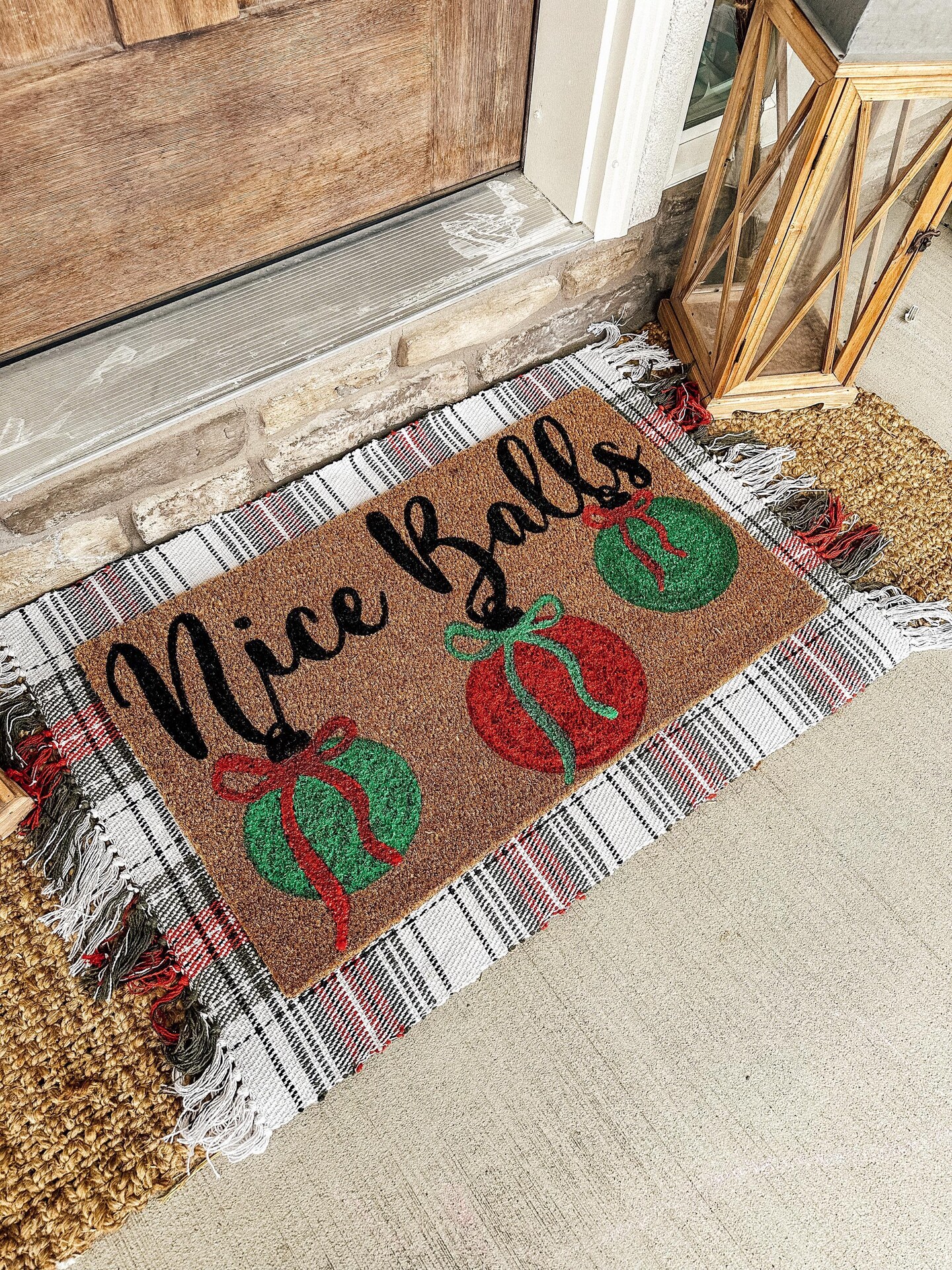 Nice Balls Christmas Doormat | Coquette Christmas Ornament Doormat
