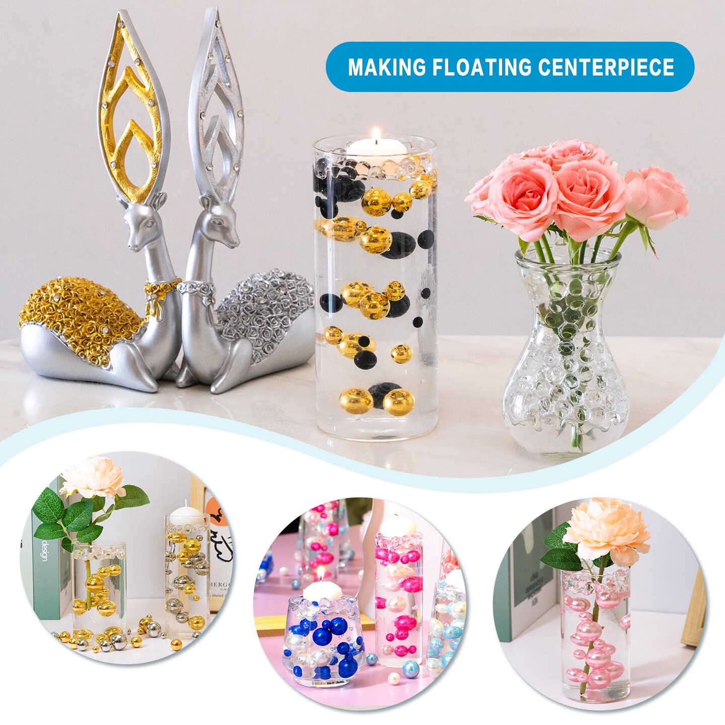 140,000 Clear Water Beads for Vases, Vase Filler Water Gel Beads, for Making Pearls Candles Centerpiece, Wedding Centerpiece, Floral Arrangement, Christmas Decoration