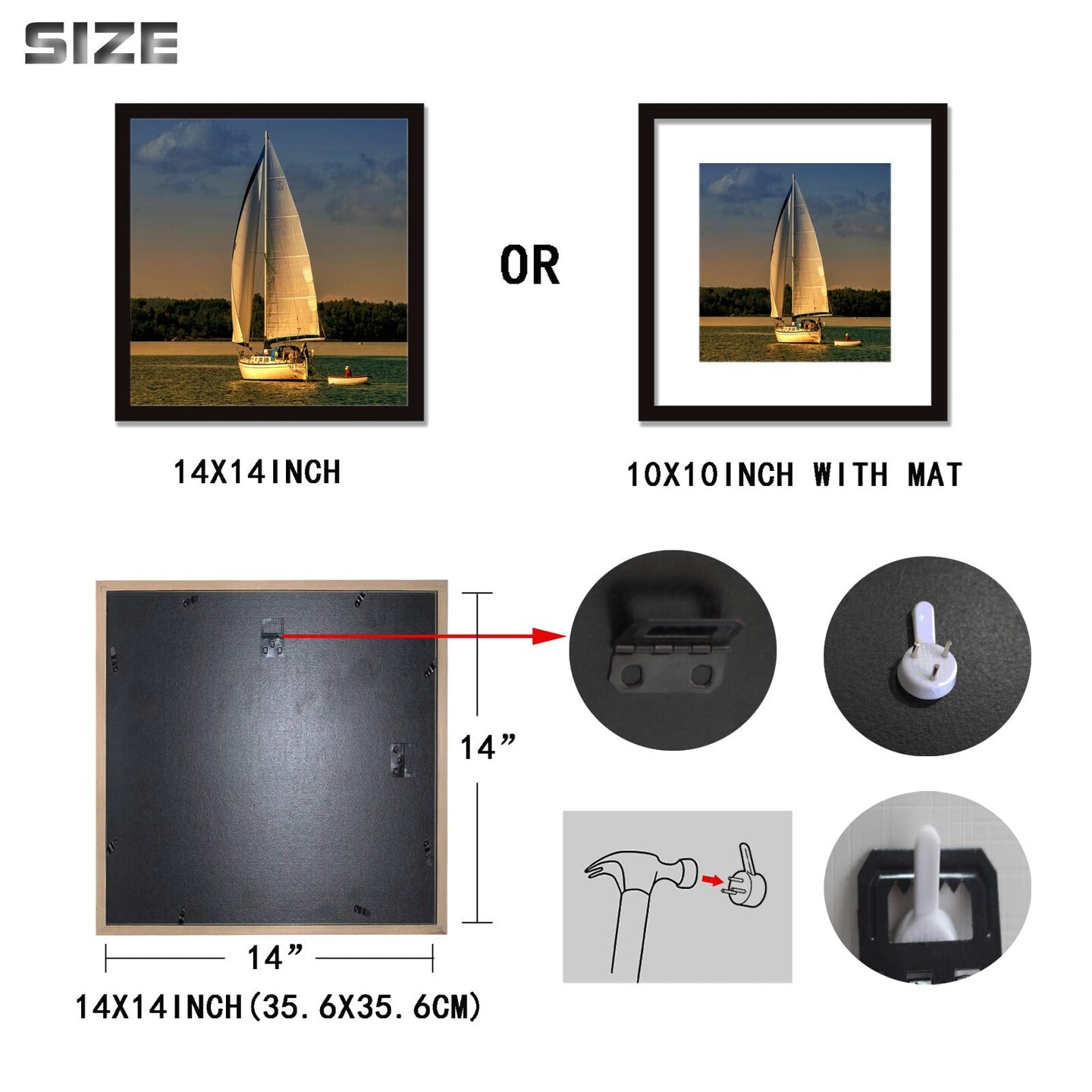 14x14 Frame Black With Mat 10x10 Solid Wood Picture Frames Wall Mounting (1 pack, 14x14 Inch)&#x2026;