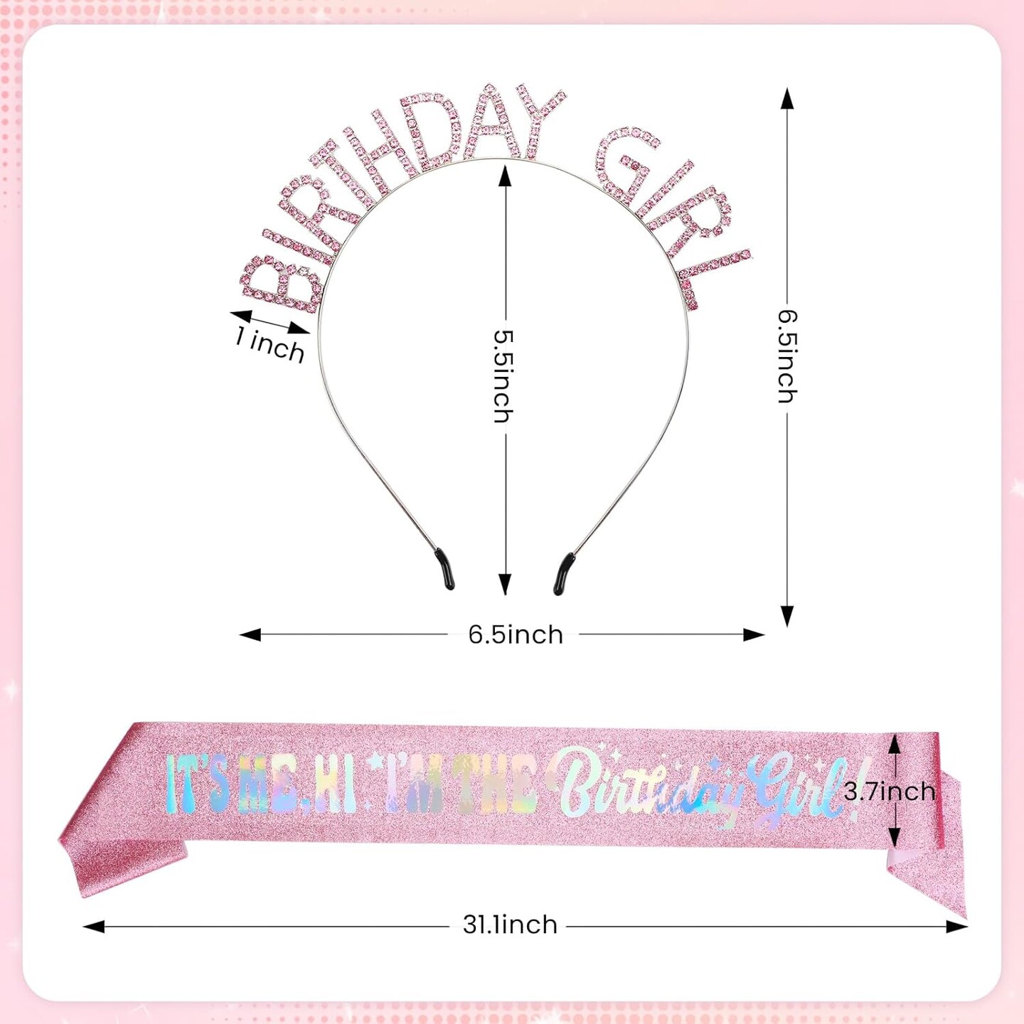 Birthday Gifts for Women – 'It's Me. Hi, I'm the Birthday Girl' Pink Sash & Tiara Set with Rhinestone Headband