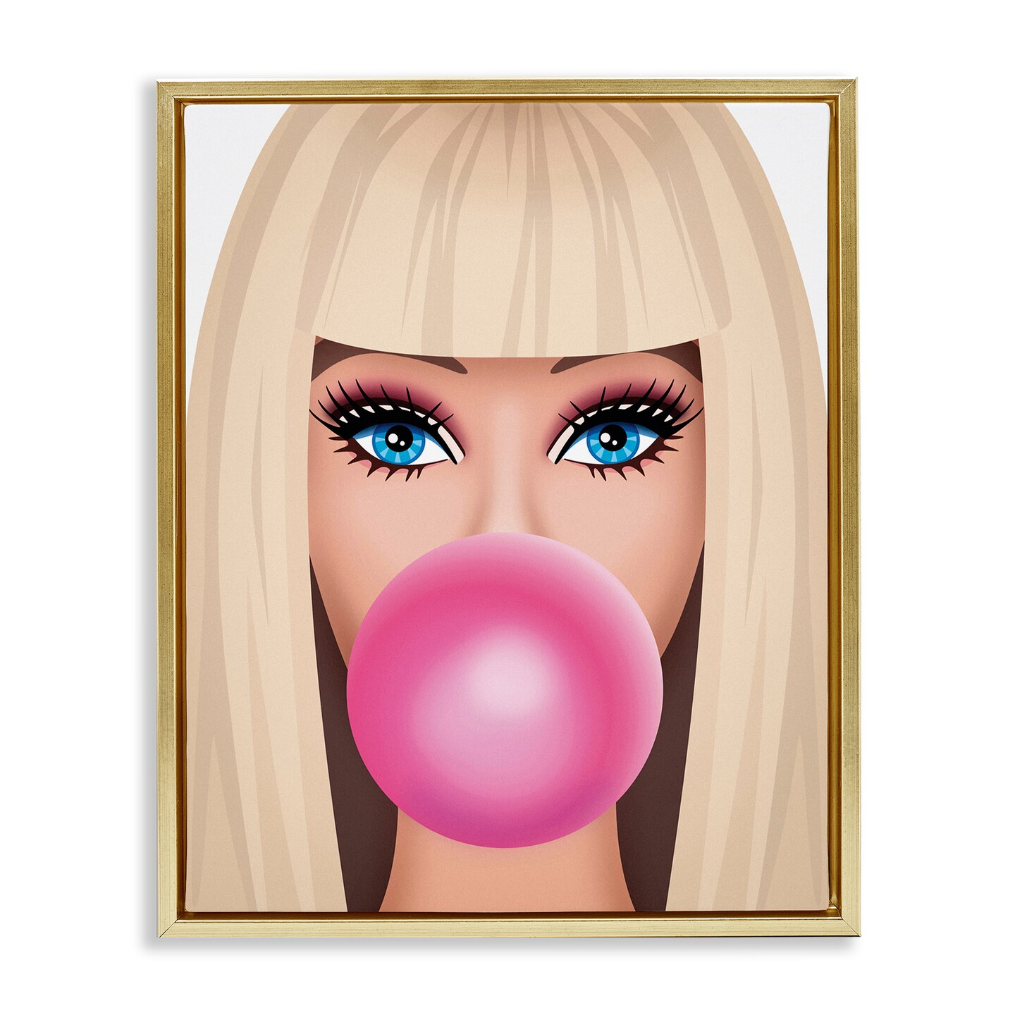 Stupell Industries Blonde Girl & Bubblegum Framed Floater Canvas Wall Art Design by Nataly White