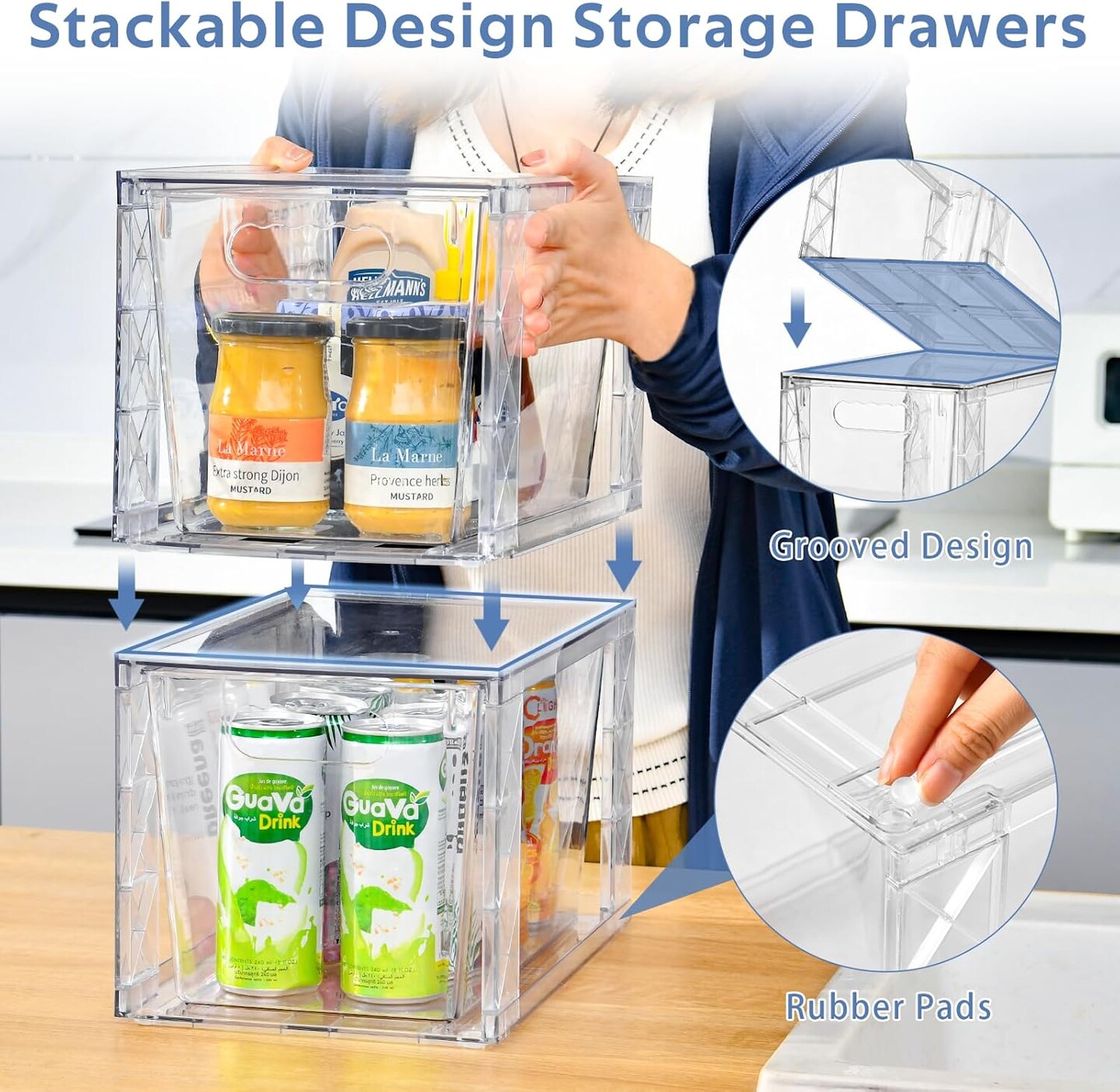 4 Pack Stackable Storage Drawers,Clear Acrylic Drawer Organizers,Easily Assemble Bathroom Closet Undersink Organizers and Storage,Plastic Storage Bins for Kitchen Cabinets,Makeup,Pantry Organization