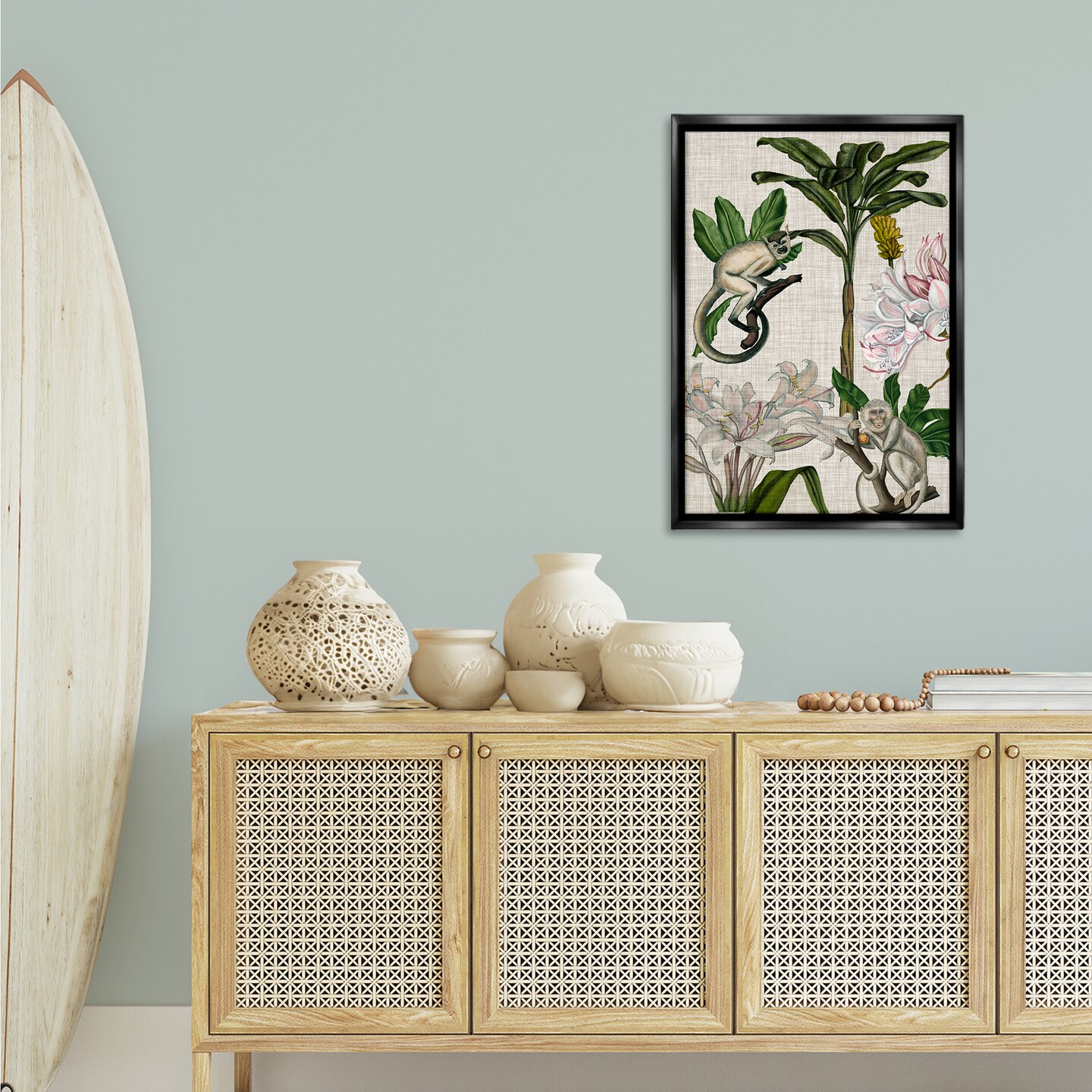 Stupell Industries Vintage Monkey & Plants Framed Floater Canvas Wall Art Design by Vision Studio