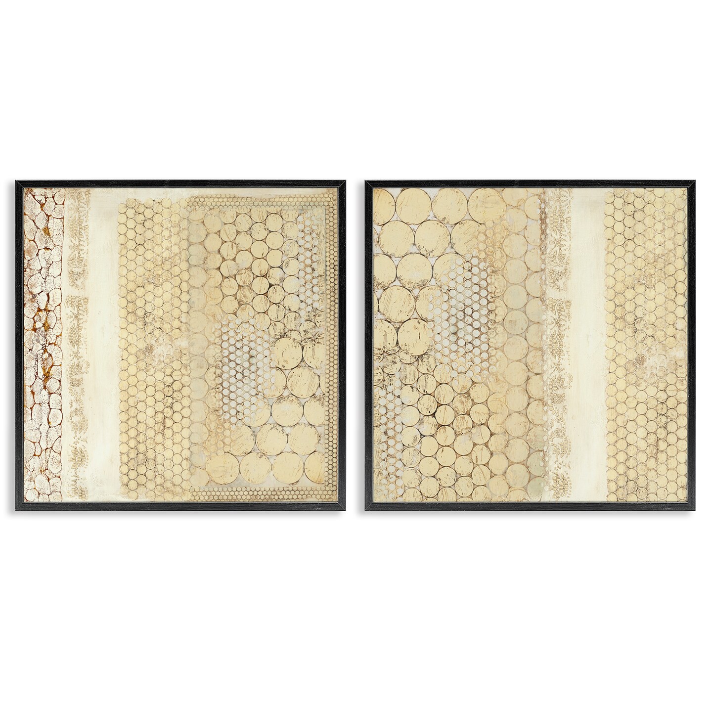 Stupell Industries Distressed Pale Yellow Circles 2 pc Framed Giclee Wall Art Set Design by Laura Van Horne