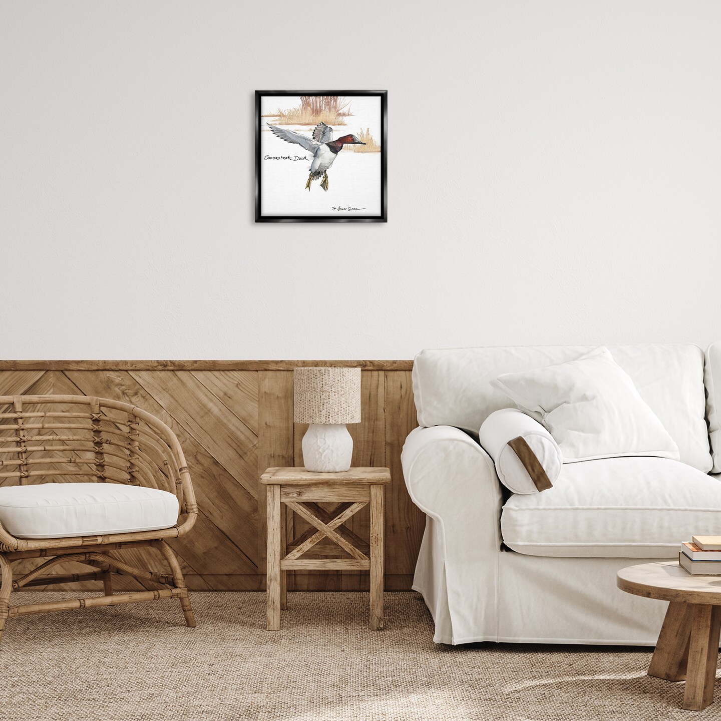 Stupell Industries Canvasback Duck Flying Framed Floater Canvas Wall Art Design by Jadei Graphics