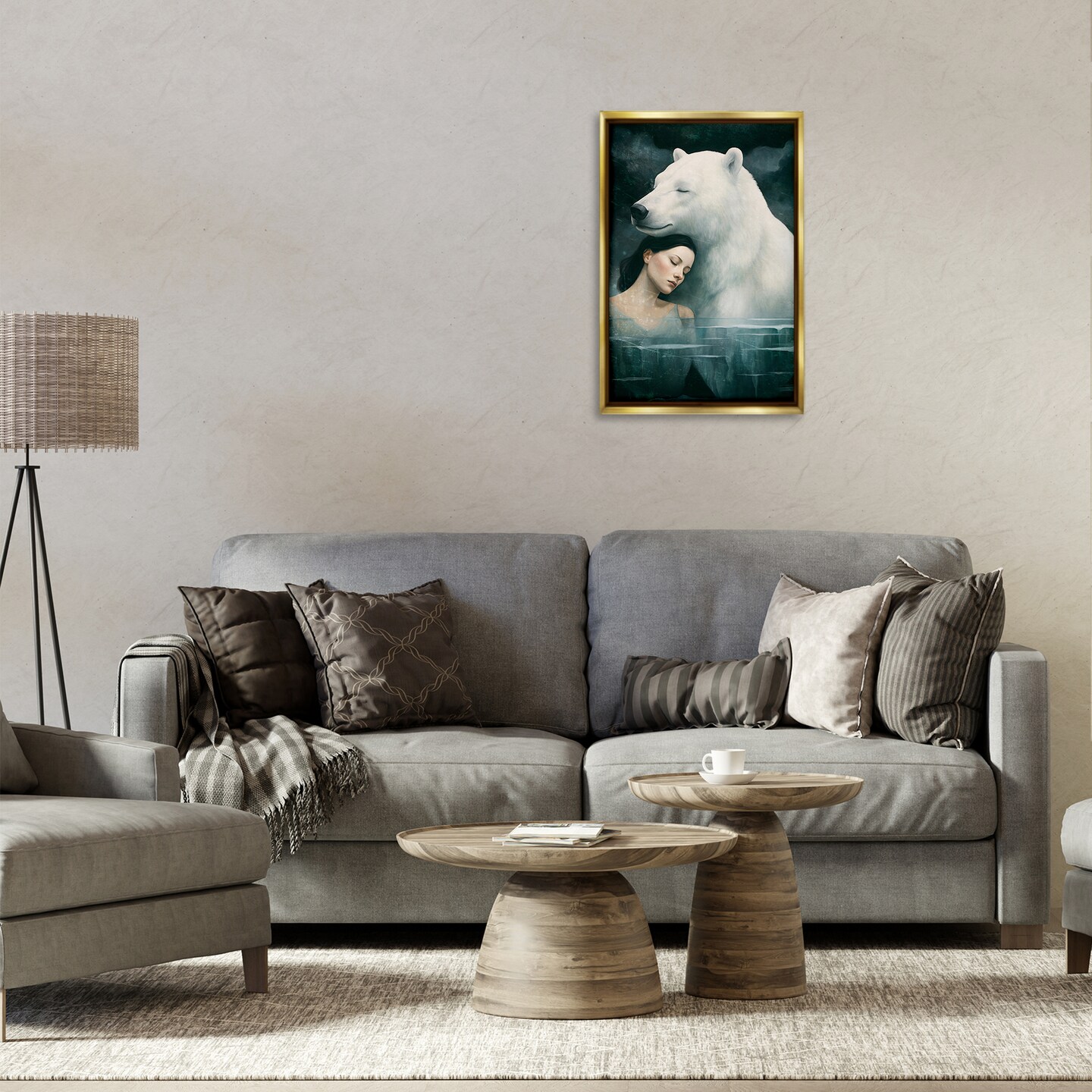 Stupell Industries Polar Bear & Woman Framed Floater Canvas Wall Art Design by Paula Belle Flores