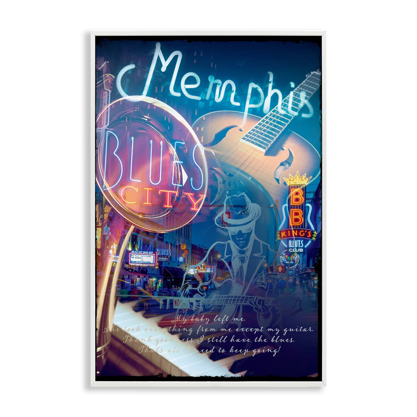 Stupell Industries Memphis Blues City Framed Giclee Wall Art Design by Reinders