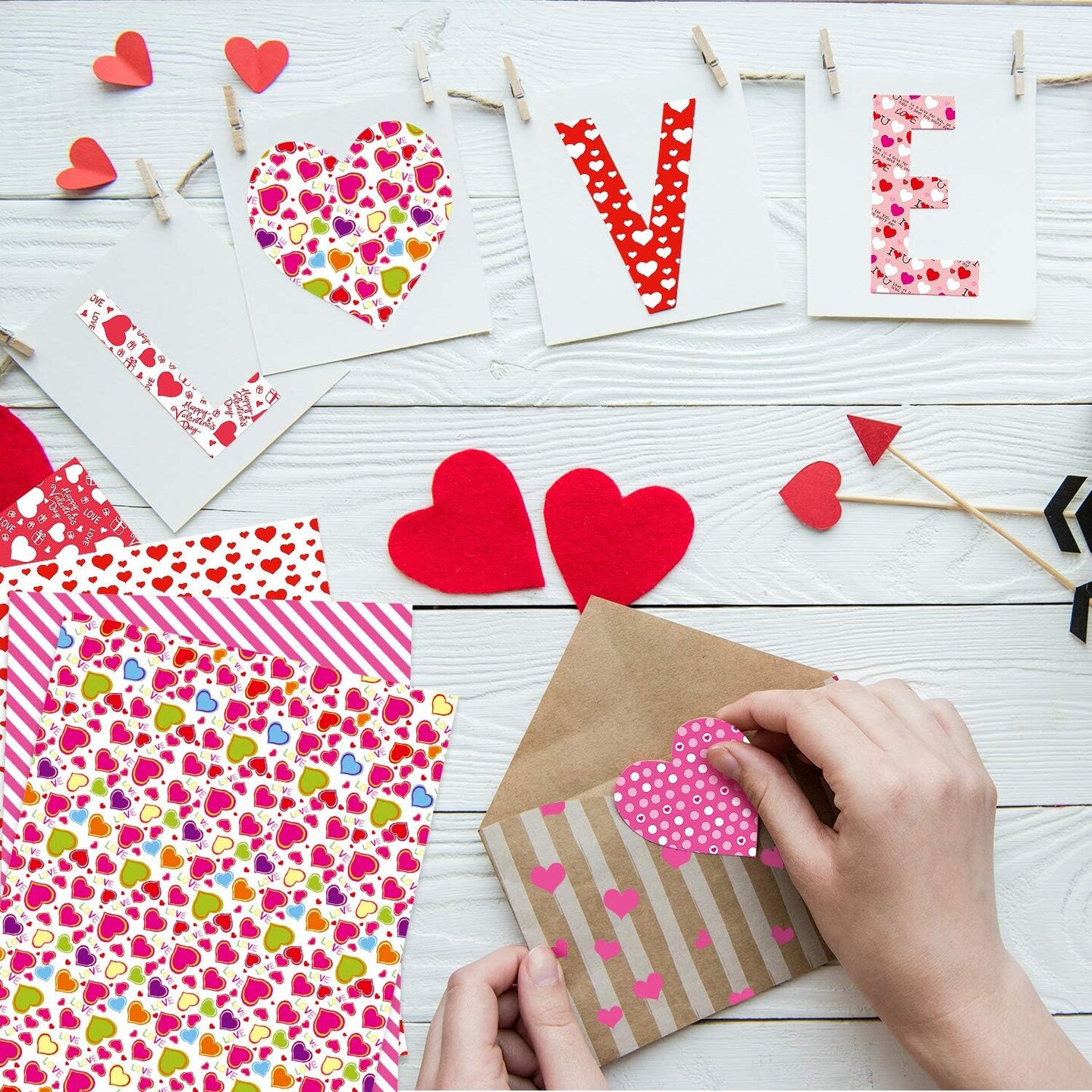 30 Sheets Valentine Pattern Paper Set, 21 x 28.5cm Decorative Paper for Card Making Scrapbook Decoration Valentine's Day Supplies,10 Designs