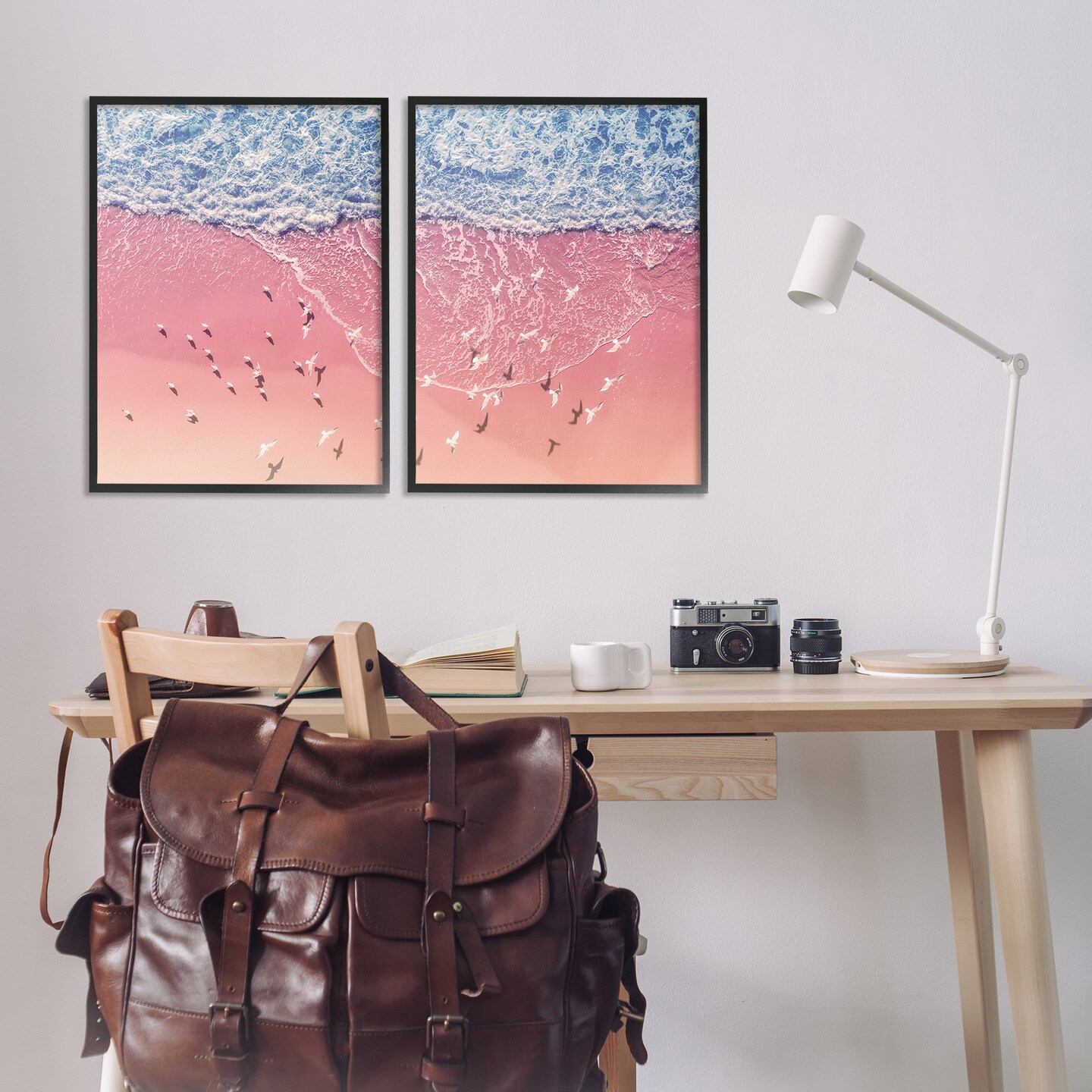 Stupell Industries Minimalist Aerial Beach 2 pc Framed Giclee Wall Art Set Design by Nataly White