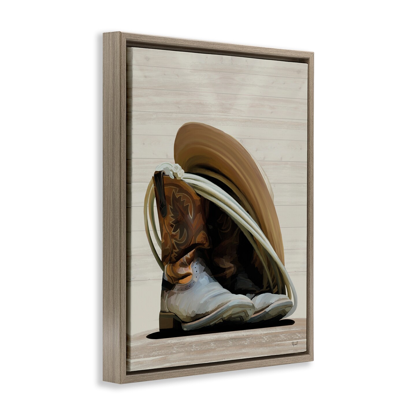 Stupell Industries Cowboy Gear on Beige Framed Floater Canvas Wall Art Design by Renel Peters