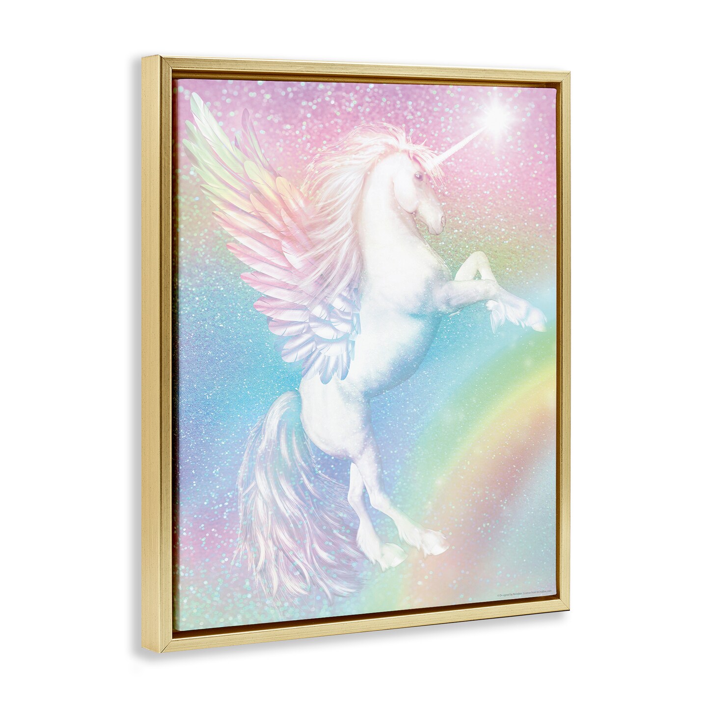 Stupell Industries Pastel Glitz Unicorn Framed Floater Canvas Wall Art Design by Reinders
