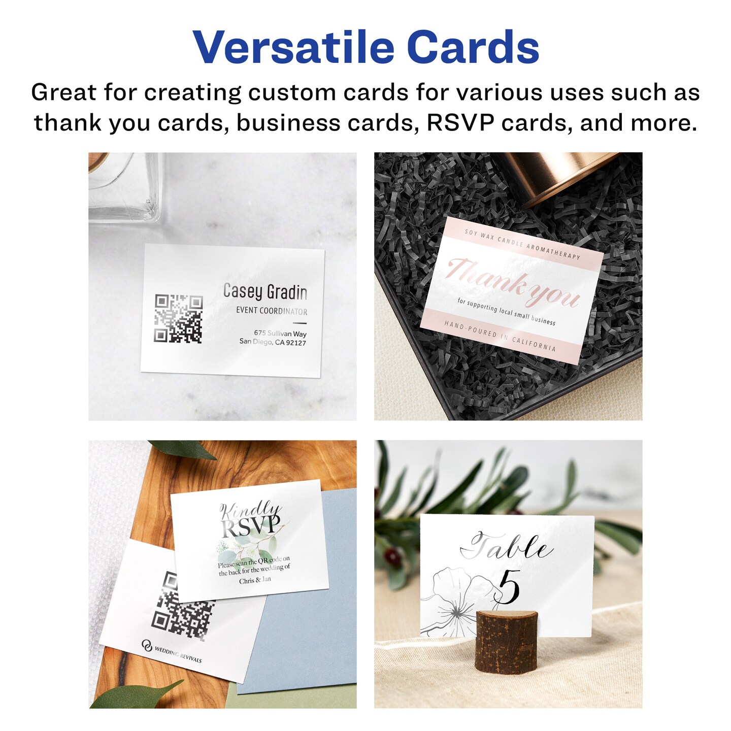 Avery 2-1/2&#x22; x 3-1/2&#x22; Rectangle, Glossy White Business Cards