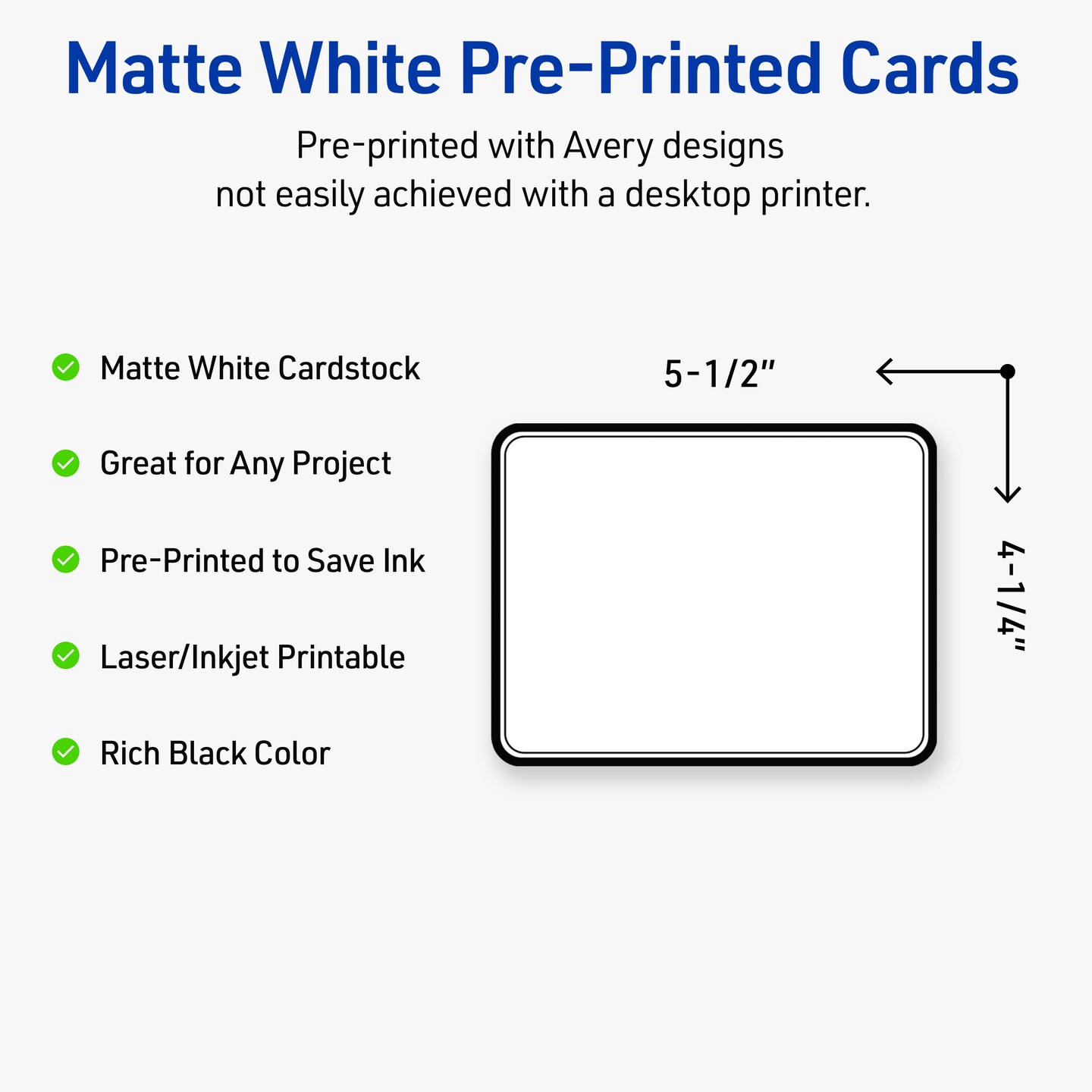 Avery Printable Rectangle Postcards with Rounded Corners, Double Black Border, 4.25&#x22; x 5.5&#x22;, Matte White Rectangle Postcards with Rounded Corners, Laser/Inkjet, 20ct, Great for Postcards