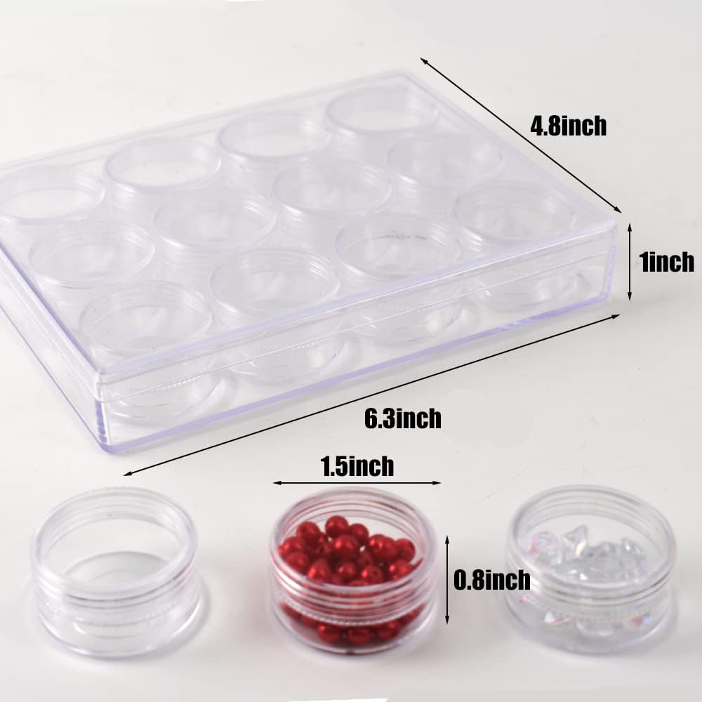 Clear Plastic Bead Storage Containers Round 24 Grids Transparent Organizer Jars for Diamond Pigments Glitters Cosmetics Sample Jar