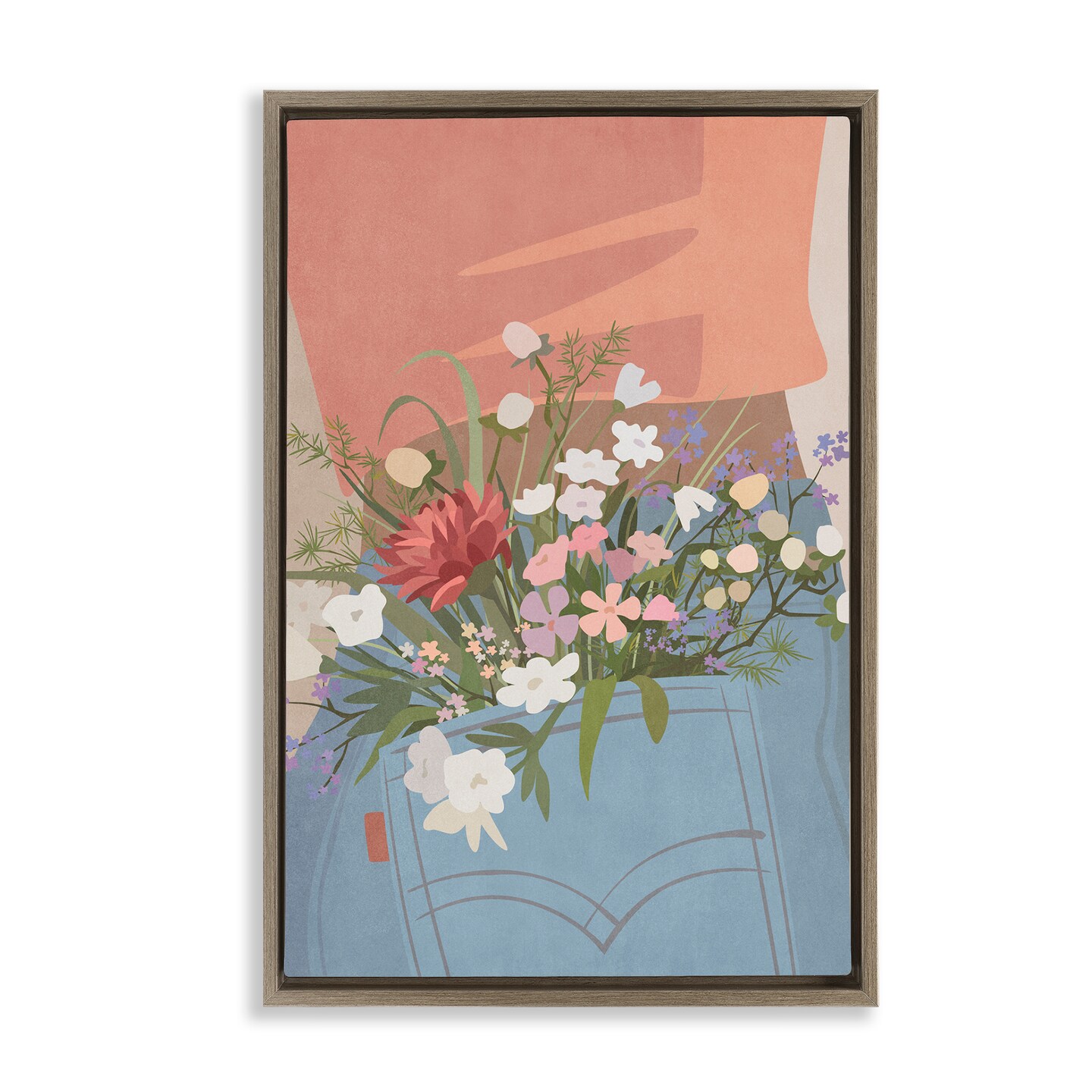 Stupell Industries Flowers in Jeans Pocket Framed Floater Canvas Wall Art Design by Nataly White