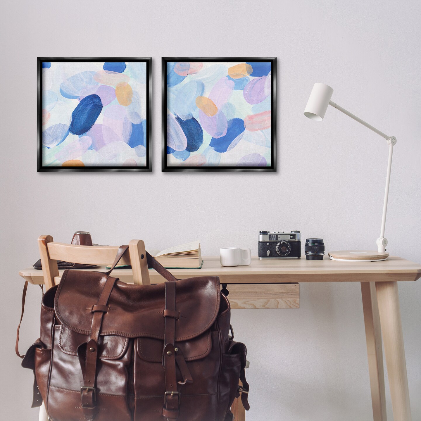 Stupell Industries Oval Lavender Blue Abstract 2 pc Framed Floater Canvas Wall Art Set Design by Melissa Wang