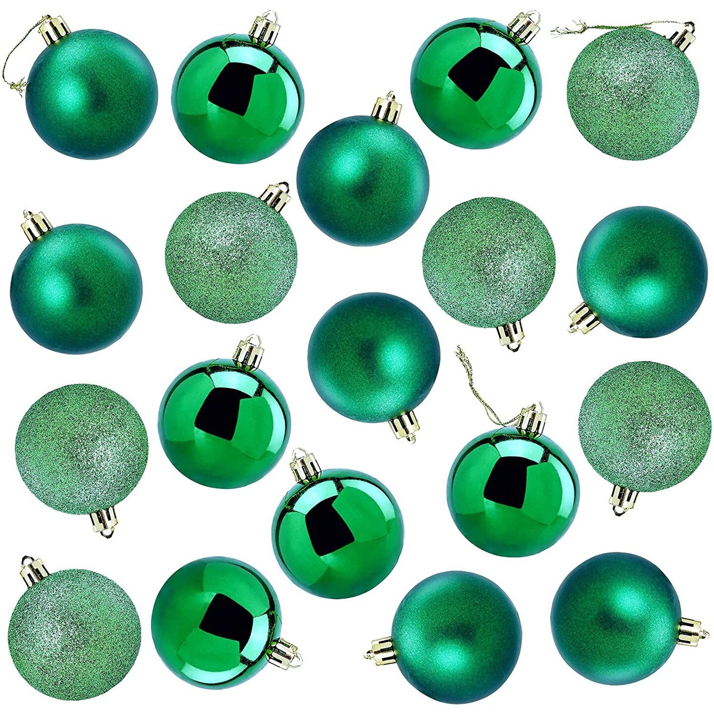 Juvale 48-Pack Mini Christmas Tree Ornaments - Green Shatterproof Small Christmas Balls Decoration, Assorted 3-Finish Shiny, Matte, Glitter, Hanging Plastic Bauble Holiday Decor, 1.5 Inches