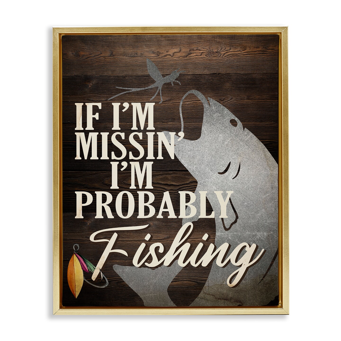 Stupell Industries Rustic Probably Fishing Framed Floater Canvas Wall Art Design by Kim Allen