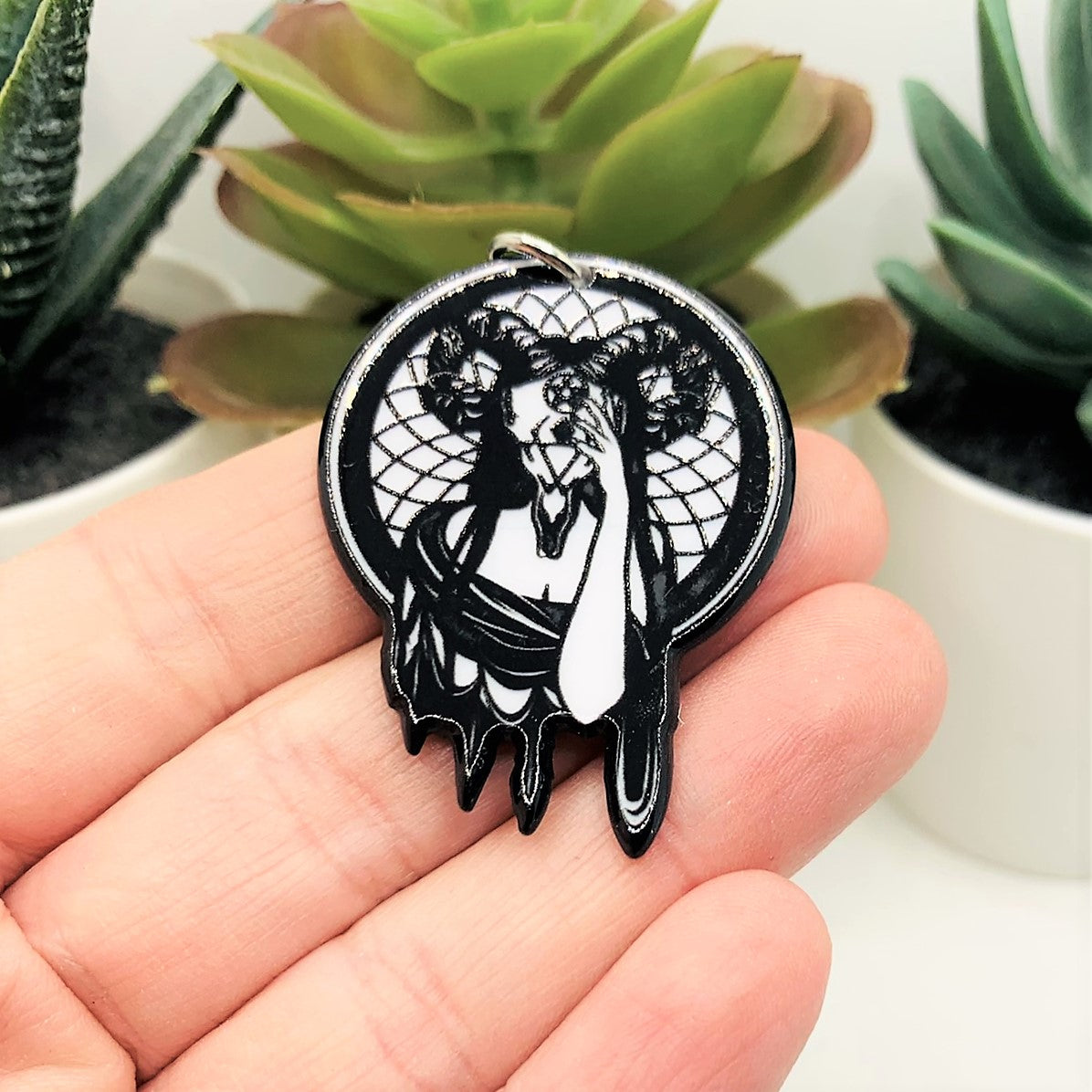 1, 4 or 20 Pieces: Hecate in Ram Skull with Dream Catcher Witchy Halloween Charms - Double Sided