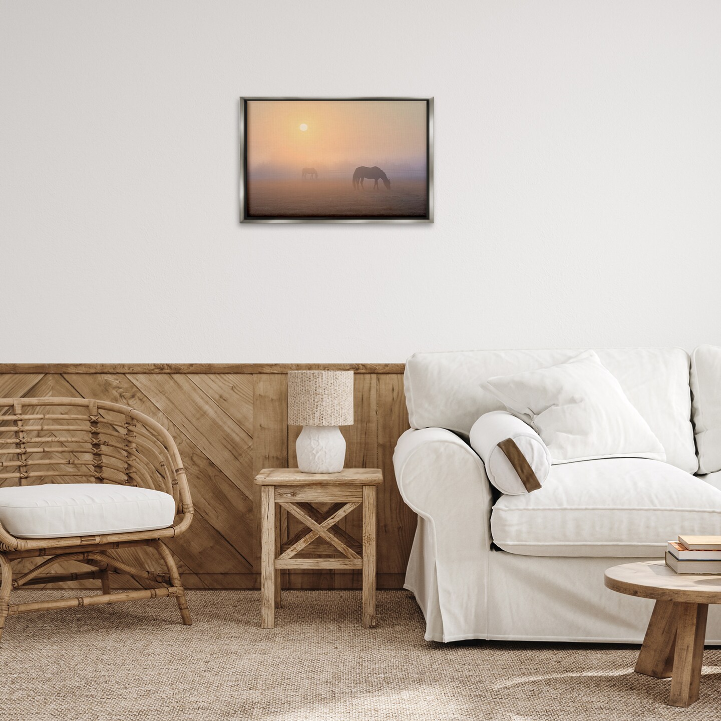 Stupell Industries Misty Sunlit Horses Framed Floater Canvas Wall Art Design by Marty Hulsebos