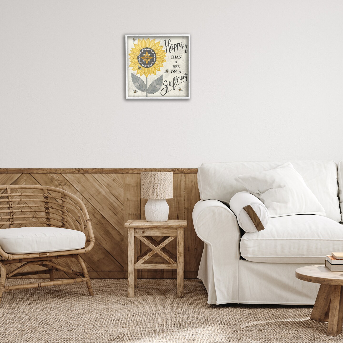 Stupell Industries Happier Than Bee &#x26; Sunflower Framed Giclee Wall Art Design by Deb Strain