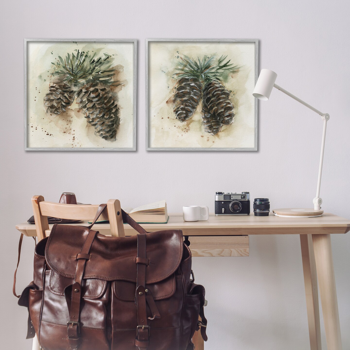 Stupell Industries Watercolor Drawing Pine Cones  2 pc Framed Giclee Wall Art Set Design by Ethan Harper