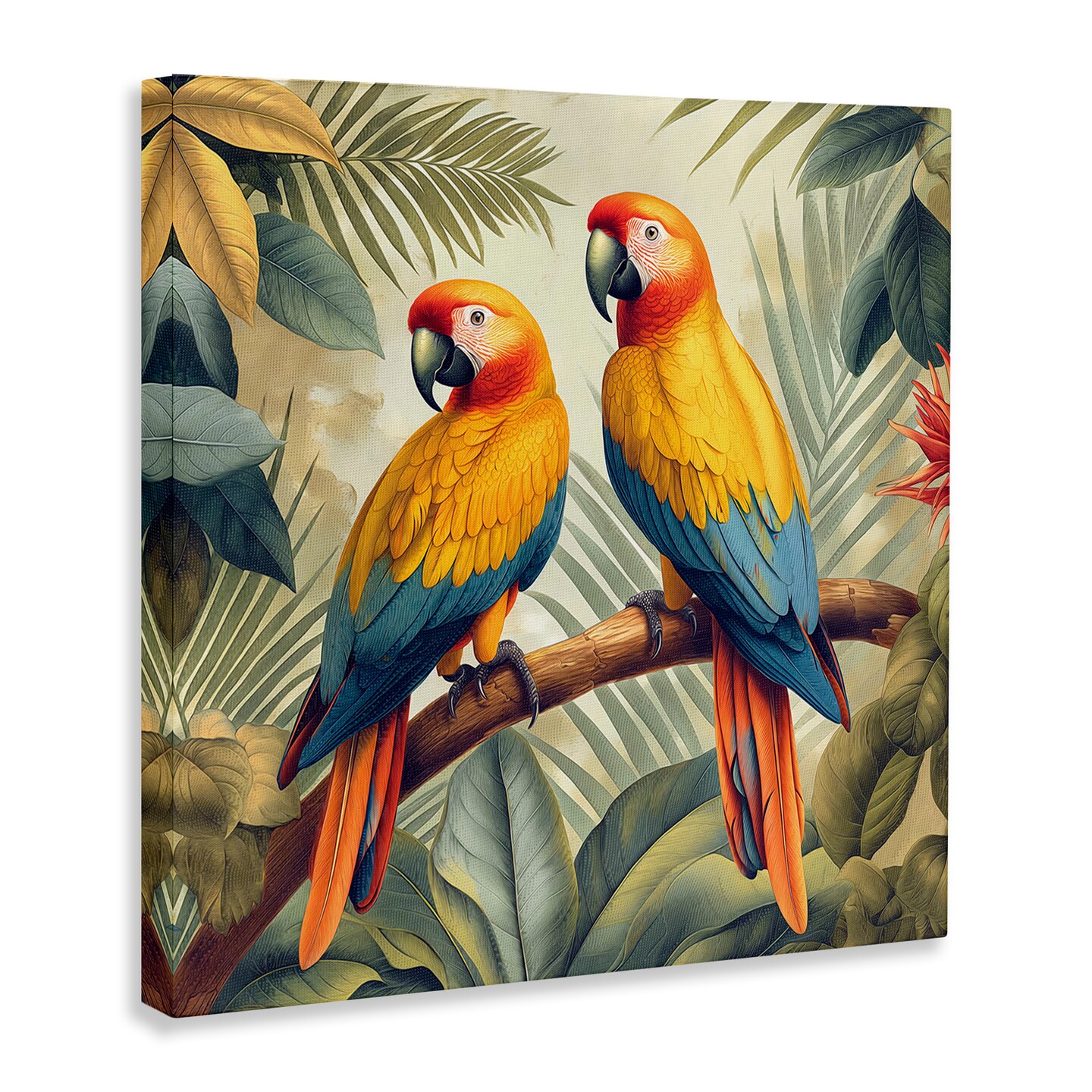 Stupell Industries Parrot Duo on Branch Canvas Wall Art Design by Steve Hunziker
